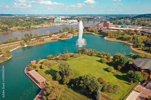 Downtown Omaha Nebraska drone view