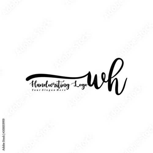 WH Letter Handwriting Vector. Black Handwriting Logo