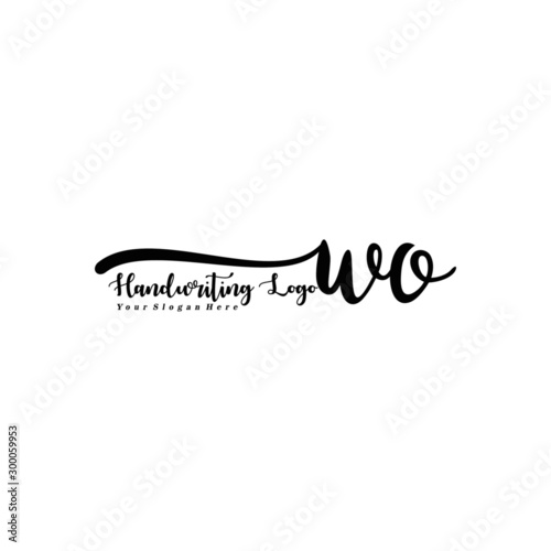 WO Letter Handwriting Vector. Black Handwriting Logo