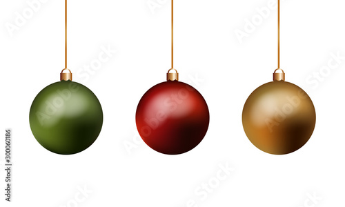Red, green and gold Christmas ball isolated vectors