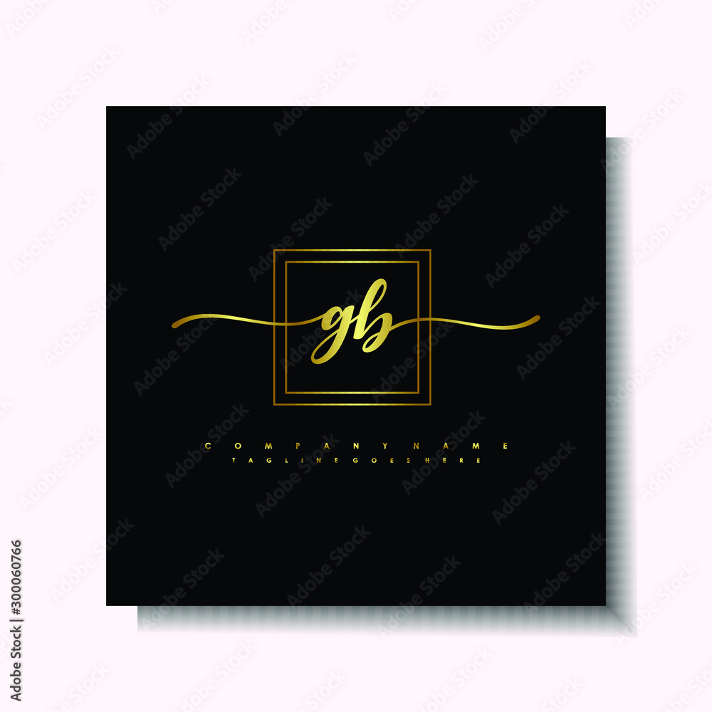 Letter handwriting G, GB in the box line gold colored, black background. Font and Gold Box line luxury. Vector logos for business, fashion, name cards, weddings, beauty, photography Letter handwriting G, GB in the box line gold colored, black background. Font and Gold Box line luxury. Vector logos for business, fashion, name cards, weddings, beauty, photography