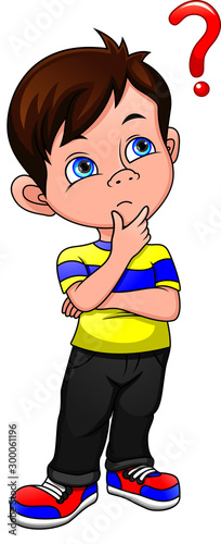 young boy thinking on a white background
