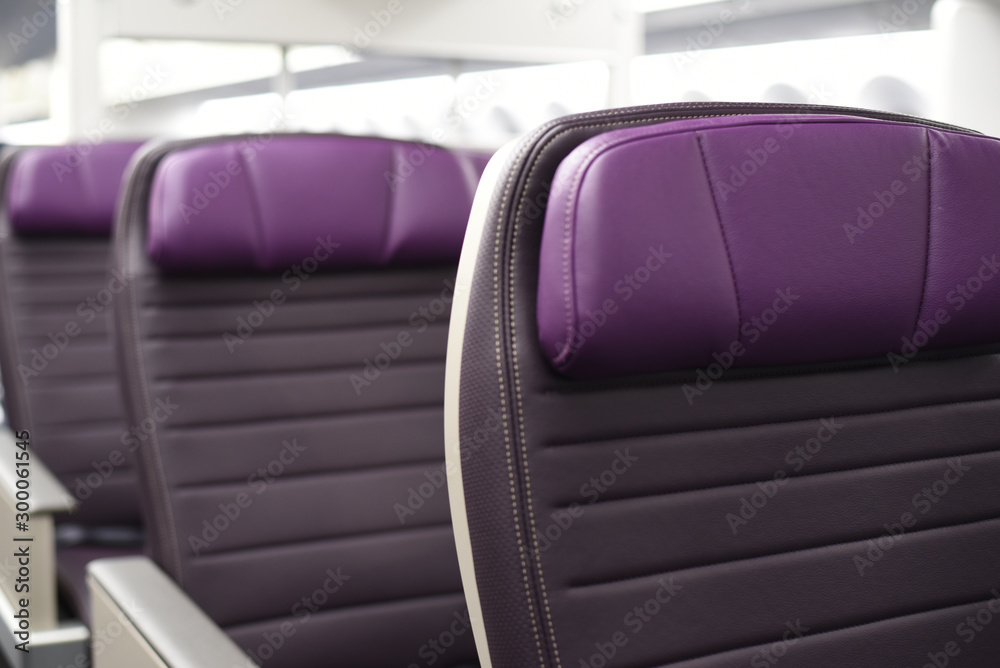 Rows of empty leather airplane seats Rows of empty leather airplane seats