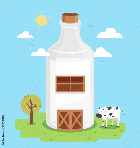Milk Farm Barn Illustration