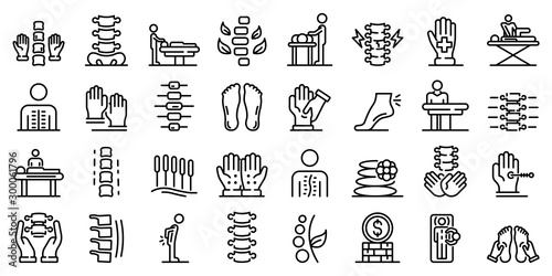 Osteopathy icons set. Outline set of osteopathy vector icons for web design isolated on white background photo
