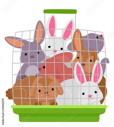Rabbit Crowded Cage Illustration