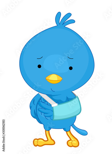 Sick Bird Mascot Broke Arm Illustration