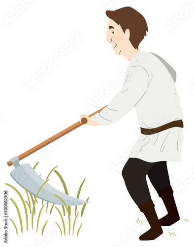 Man Medieval Farmer Scythe ...