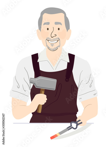 Man Senior Blacksmith Medieval Illustration