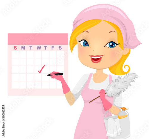 Girl Mark Calendar Cleaning Illustration