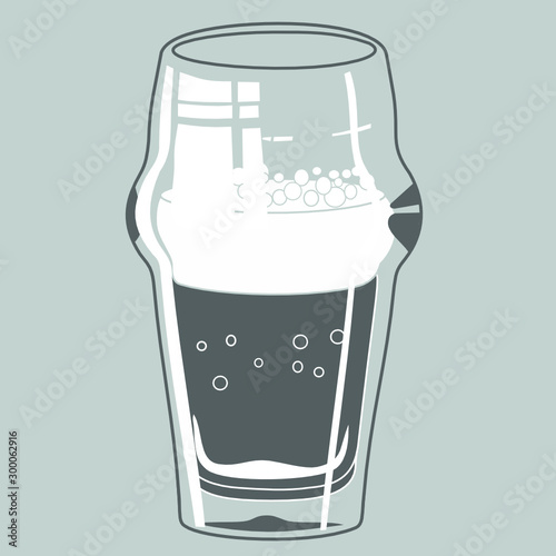 tall beer glass with widened in the middle in which ale, carbonated drink or cocktail is poured, the liquid is bubbling, monochrome color vector illustration in gray colors