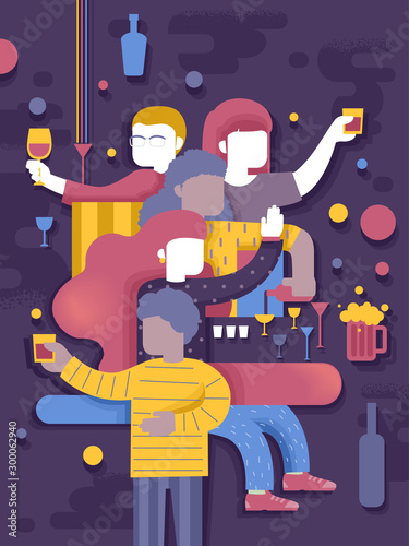 Party Drinks Bar People Illustration
