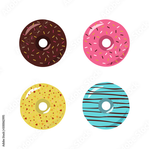 Donuts. Set of multicolored donuts isolated on white background