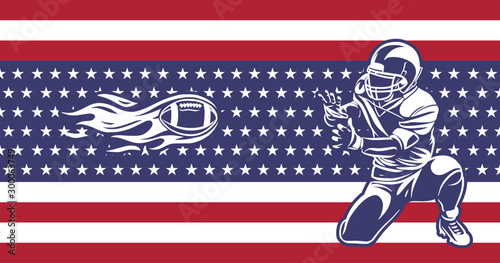 american football players catch fireballs banner