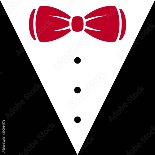 Gentleman icon isolated on white background. red bow tie with buttonsand black suit.