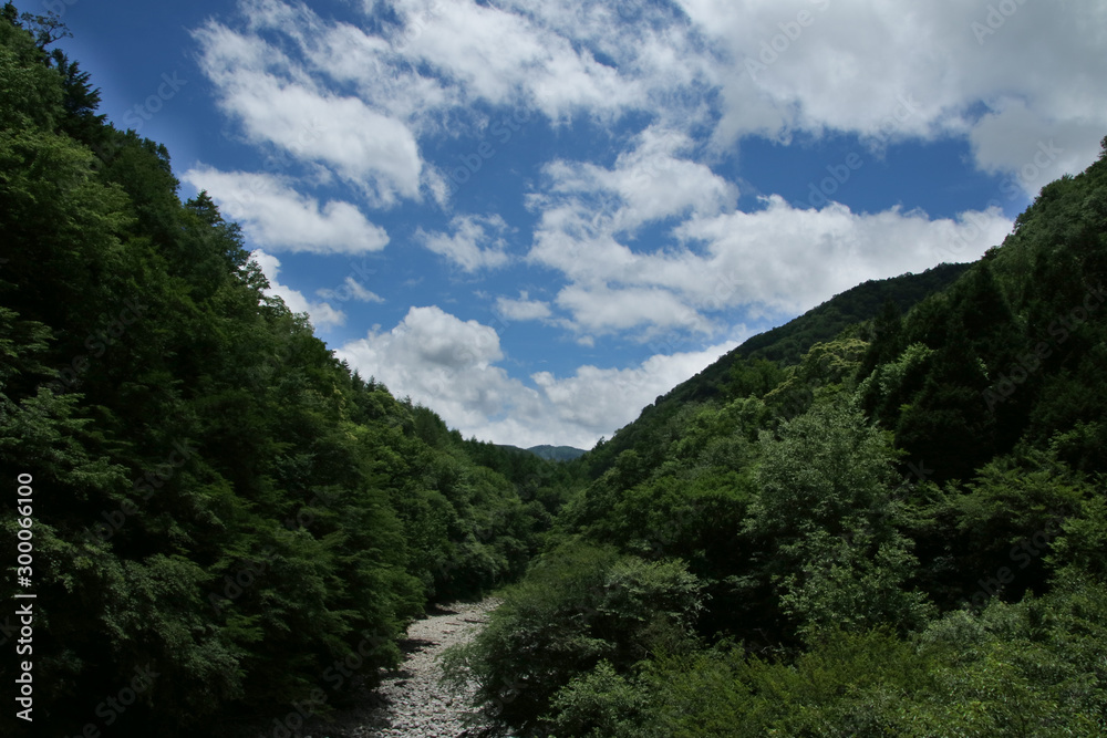 西沢渓谷の山々と青空