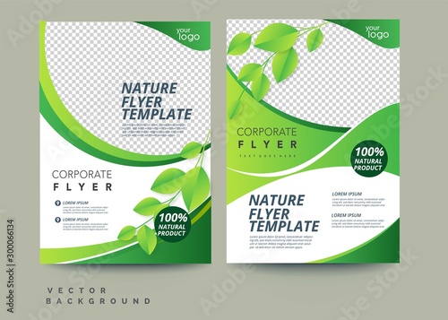 Vector eco flyer, poster, brochure, magazine cover template. Modern green leaf, environment design - Vector photo