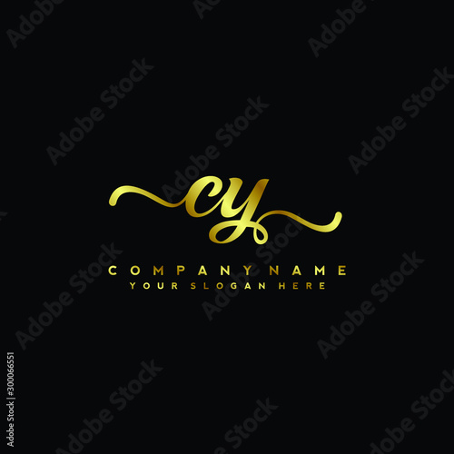 CY Letter Handwriting Vector. gold Handwriting Logo