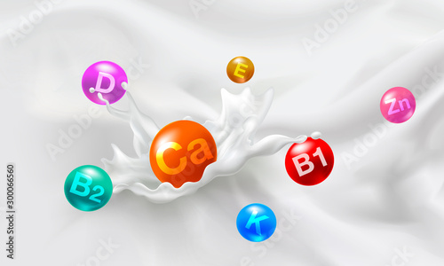 Nutrients vitamins in fresh milk and various minerals that are beneficial to the body. Realistic EPS file