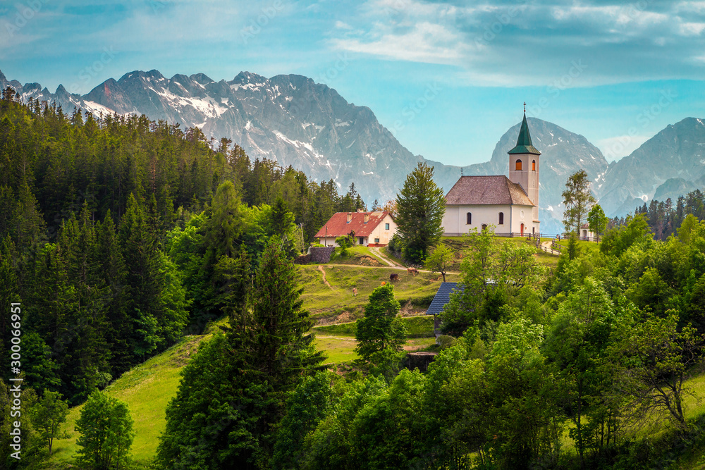 Sveti Duh church on hill in Kamnik - Savinja Alps, Slovenia