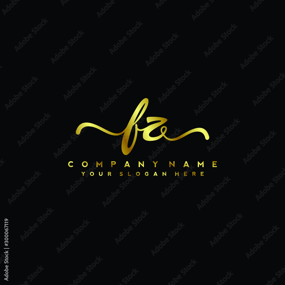 FZ Letter Handwriting Vector. gold Handwriting Logo FZ Letter Handwriting Vector. gold Handwriting Logo