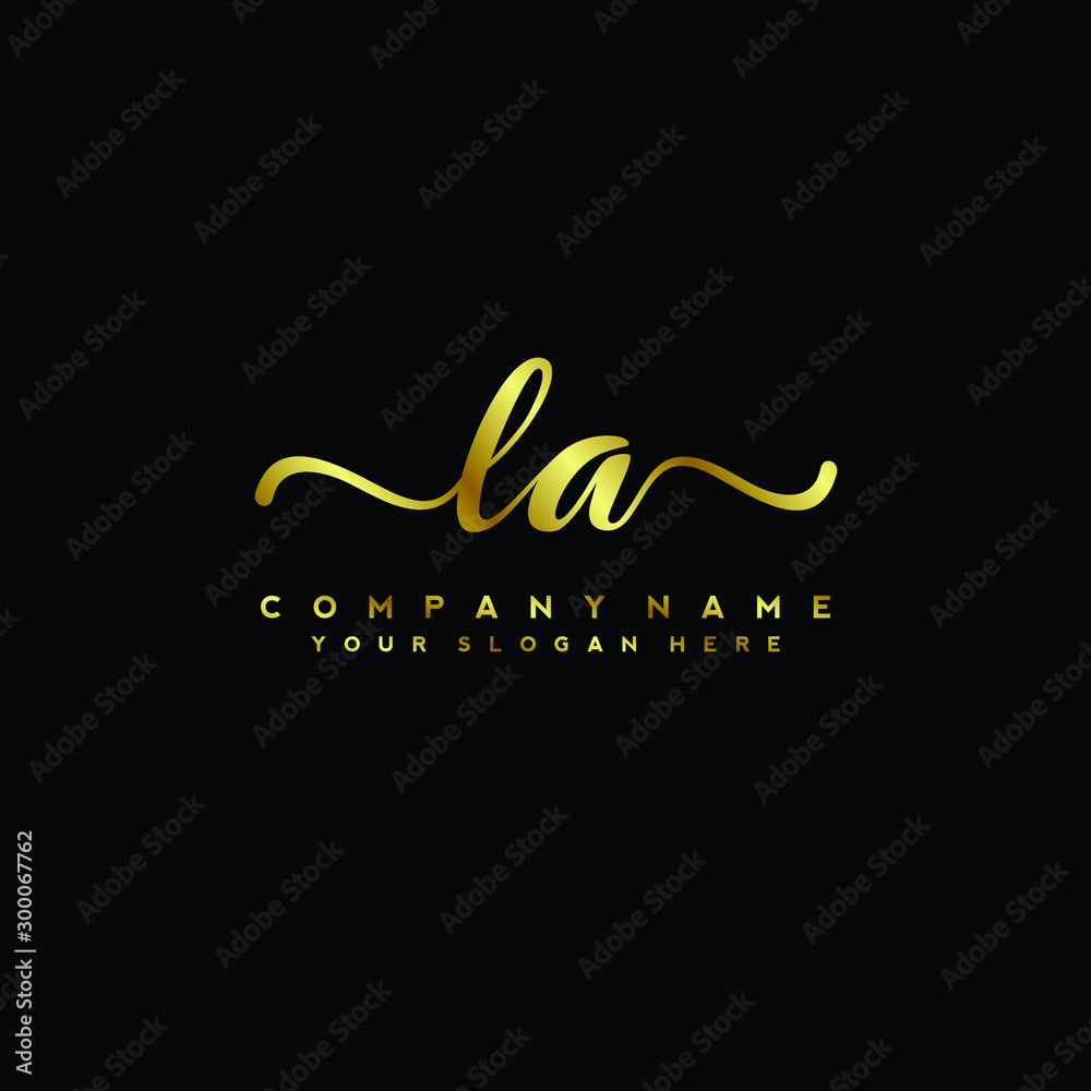 LA Letter Handwriting Vector. gold Handwriting Logo