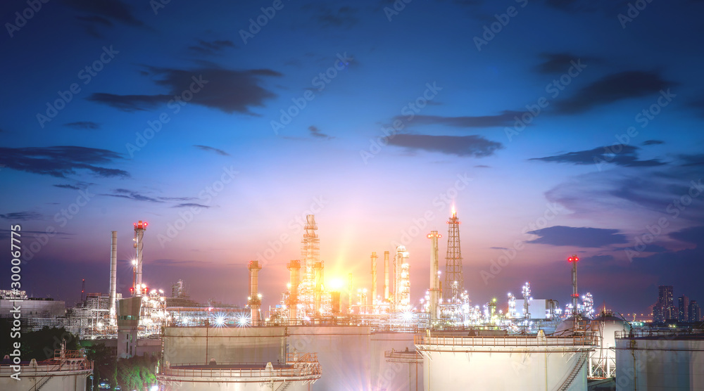 Large oil and gas refinery industrial area and beautiful lighting at Twilight.