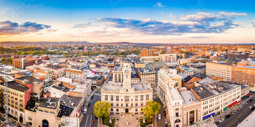 Print op canvas Aerial cityscape of Paterson, NJ and its City Hall