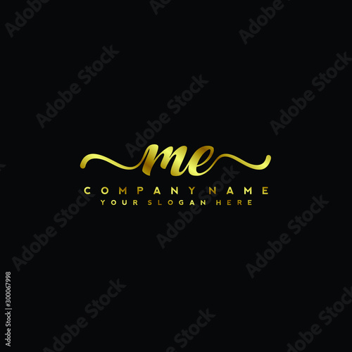 ME Letter Handwriting Vector. gold Handwriting Logo