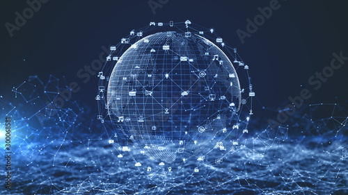 Fototapeta Naklejka Na Ścianę i Meble -  Technology Network Data Connection, Digital Network and Cyber Security Concept. Earth element furnished by Nasa.