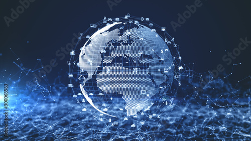 Fototapeta Naklejka Na Ścianę i Meble -  Technology Network Data Connection, Digital Network and Cyber Security Concept. Earth element furnished by Nasa.