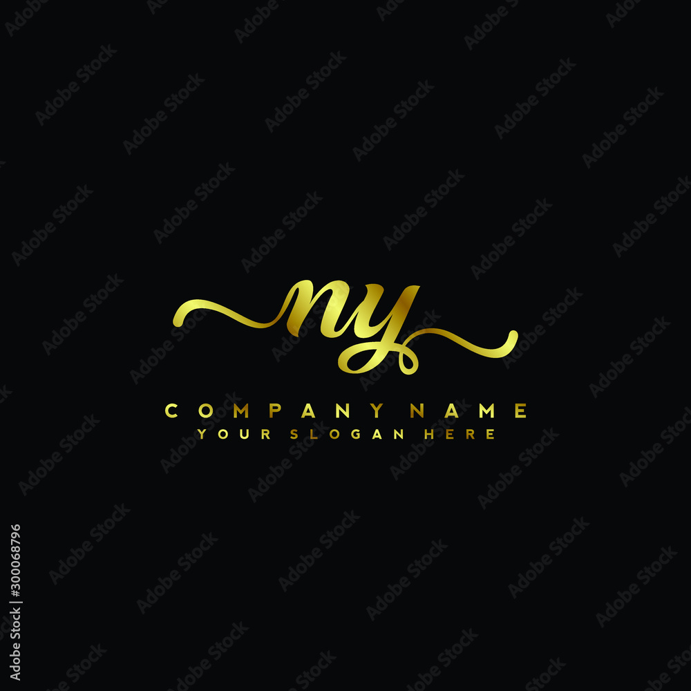 NY Letter Handwriting Vector. gold Handwriting Logo