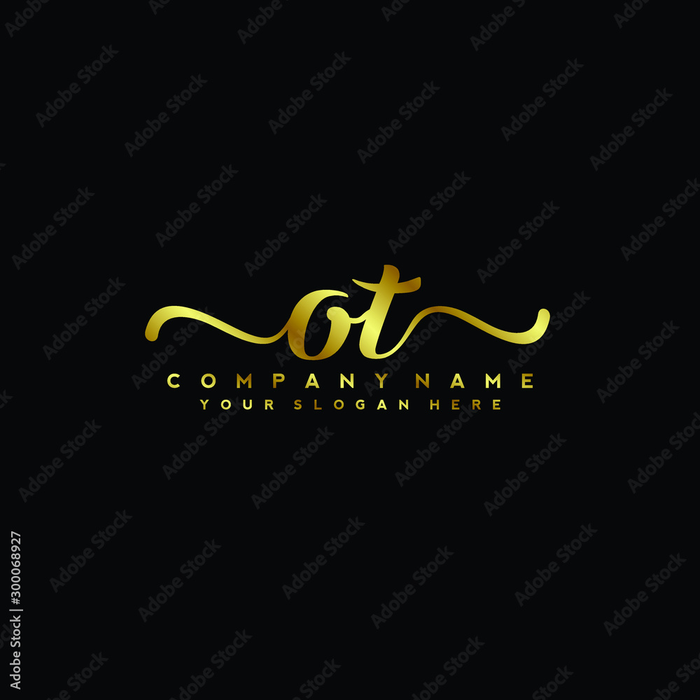 OT Letter Handwriting Vector. gold Handwriting Logo OT Letter Handwriting Vector. gold Handwriting Logo