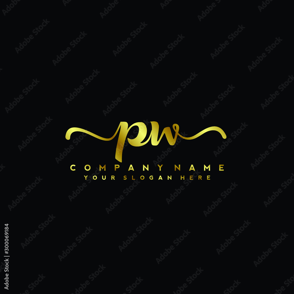 PW Letter Handwriting Vector. gold Handwriting Logo