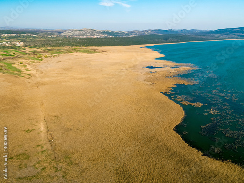 Fototapeta Naklejka Na Ścianę i Meble -  Aerial view of Vransko Lake Nature ParkVransko jezero