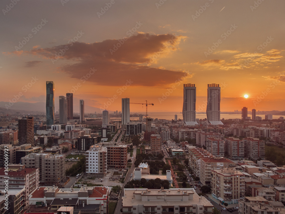City izmir Folkart Sun Landscape Drone Photo, sunset