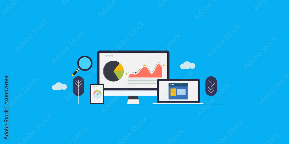 Flat design concept of seo optimization, data analysis, digital marketing. Web banner template. Flat design concept of seo optimization, data analysis, digital marketing. Web banner template.