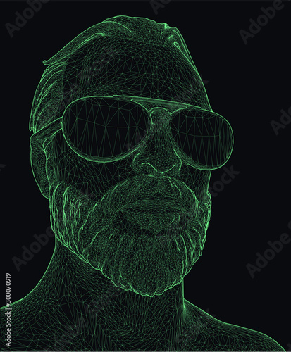 facial recognition technology trying to identify a man with beard and sunglasses