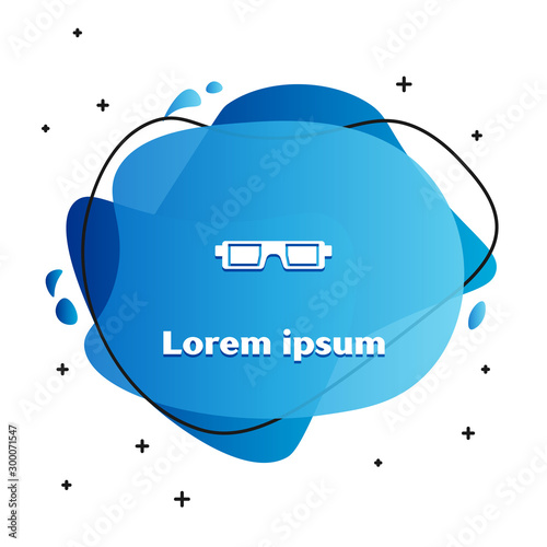 White 3D cinema glasses icon isolated on white background. Abstract banner with liquid shapes. Vector Illustration