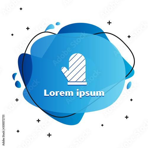 White Oven glove icon isolated on white background. Kitchen potholder sign. Cooking glove. Abstract banner with liquid shapes. Vector Illustration