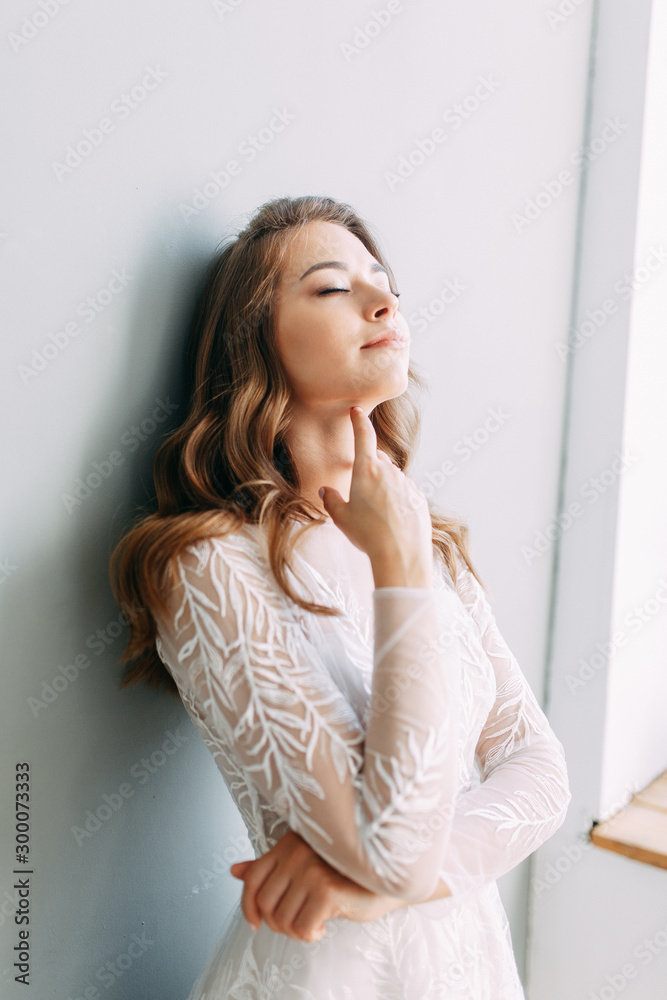 Stylish wedding in European style. Portrait of the bride in the style of fine art, white dress. Stylish wedding in European style. Portrait of the bride in the style of fine art, white dress.
