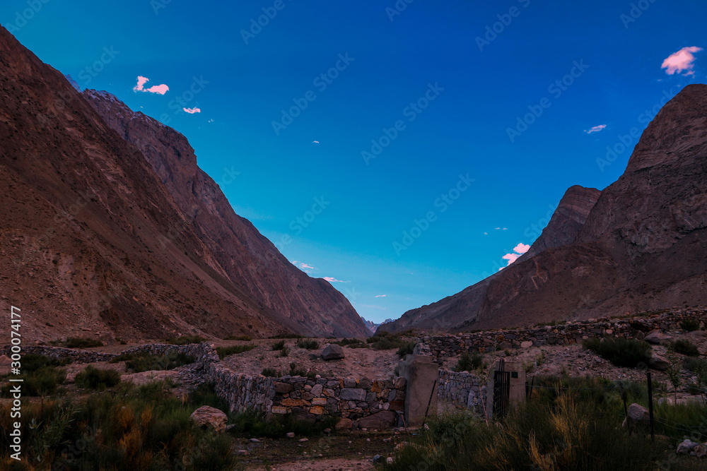 landscape view of mountain desert in JULA Camp Site, Skardu, Gilgit Baltistan, Pakistan.