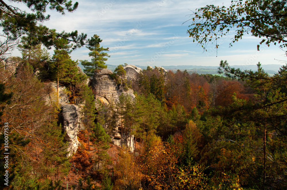 Autumn forest, castle, rocks Autumn forest, castle, rocks