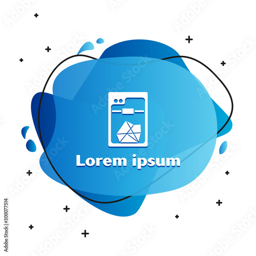 White 3D printer icon isolated on white background. Abstract banner with liquid shapes. Vector Illustration