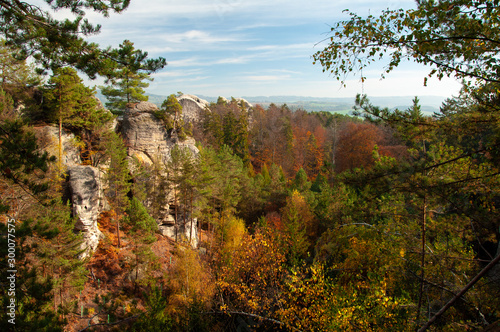 Fototapeta Naklejka Na Ścianę i Meble -  Autumn forest, castle, rocks