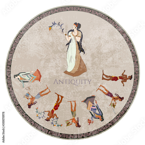 Minoan civilization. Ancient Greece frescos. Goddess. Crete history. Heraklion. Knossos mythology