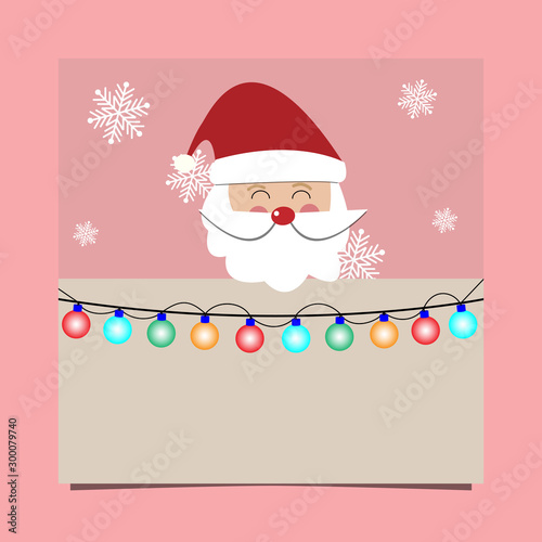 Christmas background, Santa Claus with signboard and light bulb with free text space. Vector illustration.