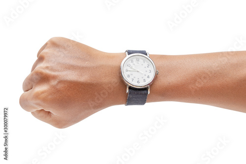 Hand with modern wrist watch isolated on white background - clipping paths.