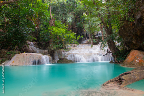 Beautiful waterfall - Erawan waterfall at Erawan National Park in Kanchanaburi  Thailand.