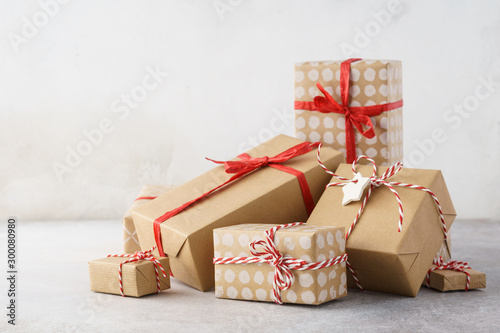 A heap of Christmas or Valentine Day handcrafted gift boxes.